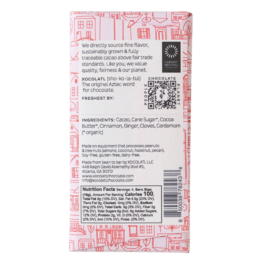 Warm & Cozy Ginger Spiced Dark Chocolate Bar – Xocolatl Small