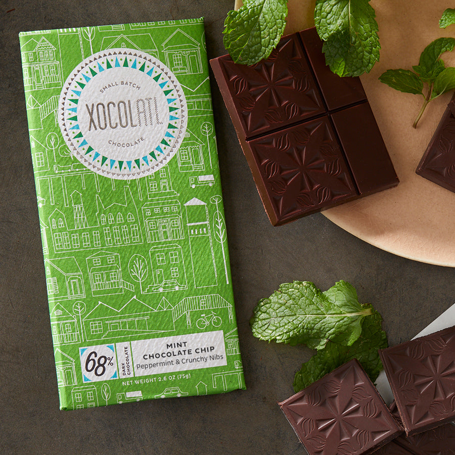 Mint Chocolate Chip Peppermint Dark Chocolate Bar – Xocolatl Small